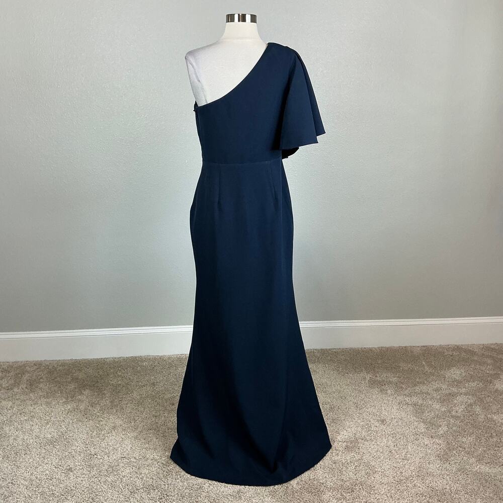 Vince Camuto Blue Evening Gown One Shoulder Ruffled Long A-Line Dress Size 6 - Picture 7 of 13